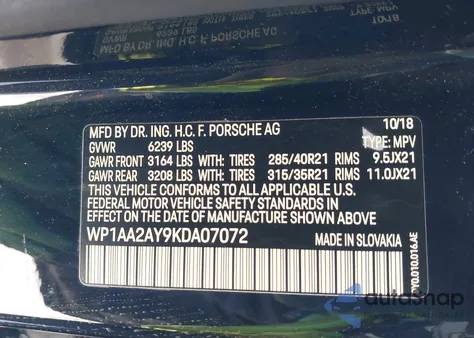 2019 Porsche Cayenne from USA, damaged, VIN WP1AA2AY9KDA07072